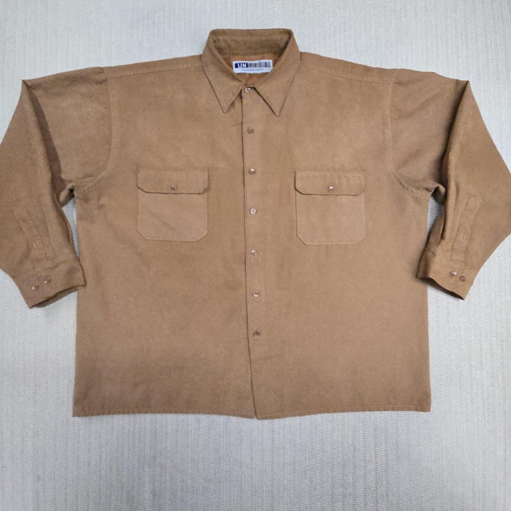 Untied Shirt Mens XL Brown Solid Twill Long Sleeve Button Up Pockets Casual